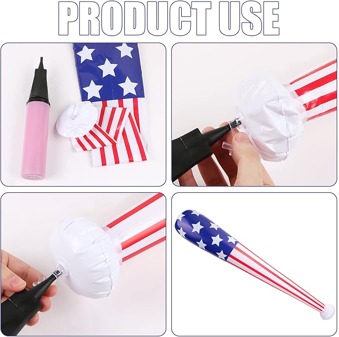 4 Pcs American Flag Inflatable Baseball and Baseball Bat,Blow Up Baseball Bat Beach Ball,Sports Theme Baseball Party Favors for Kids Adult Pool Beach,Sports Game Birthday Carnival Decor Photo Props