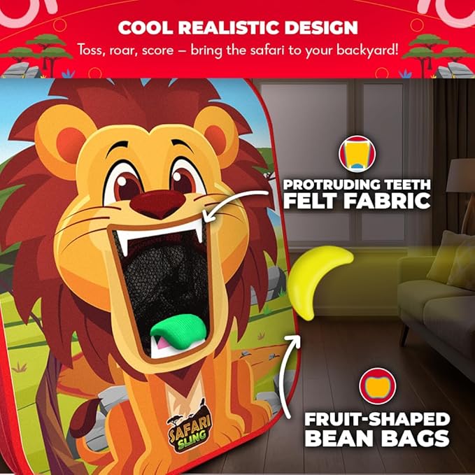 Swooc Games - Safari Sling™ | 2-in-1 Bean Bag Toss Game for Kids | 5-Second Setup Kids Cornhole Game Set | Outdoor Toddler Activities | Backyard Party Games | Corn Hole Set Toddler Bean Bag Toss