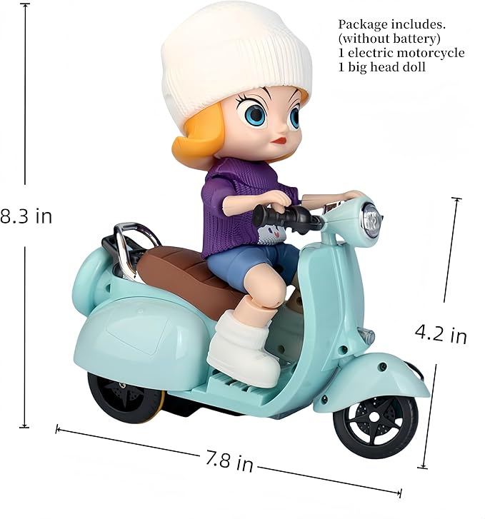 Liotww Motorcycles Scooter Toy Doll - with Light and Music, Cute Have a Seat Accessories, Interactive Rotating Decor Desktop Ornaments for Collectors (Blue)