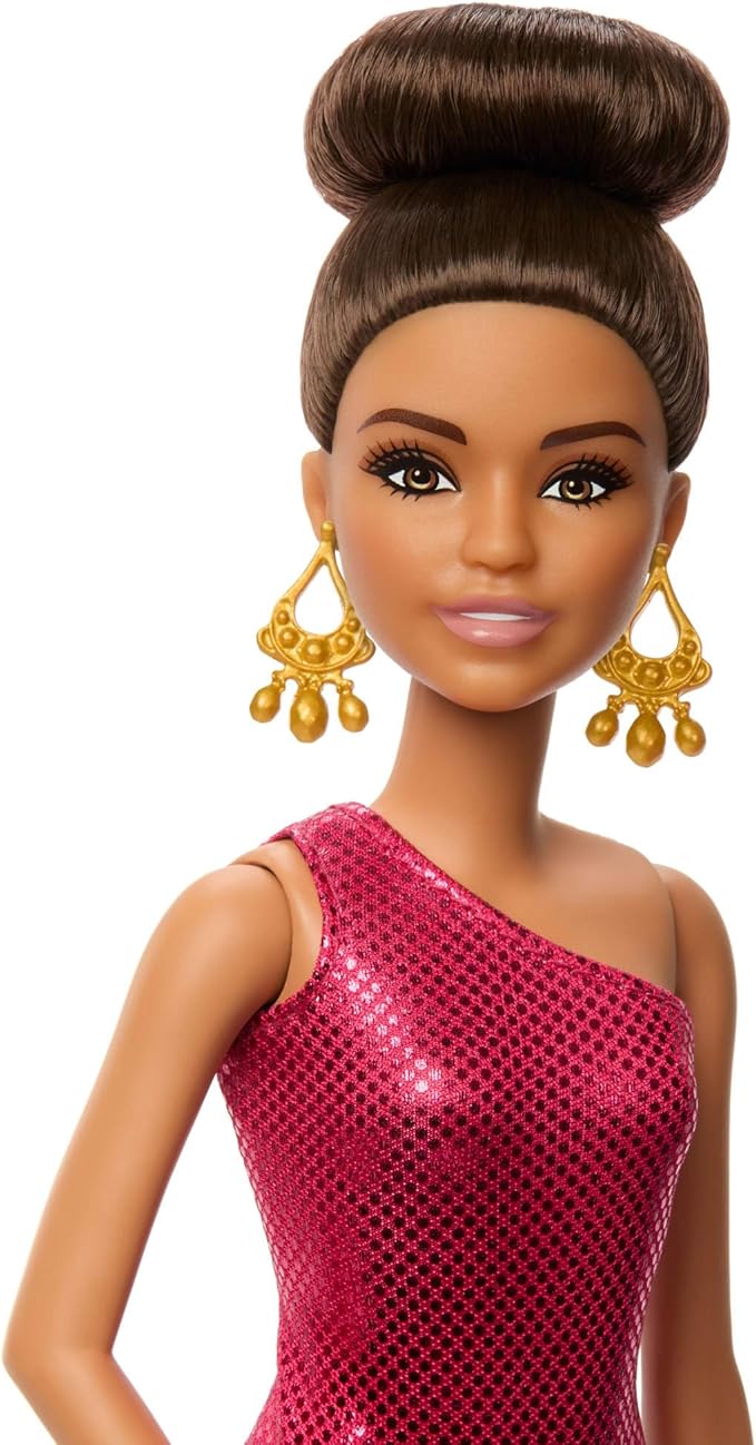 Barbie Ballroom Dancer Fashion Doll with Red Ruffle Dress, Dancing Shoes & Brown Styled Hair, Dancing Trophy Accessory