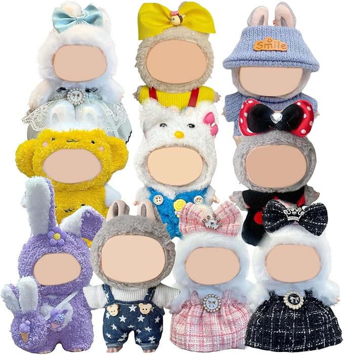 10 Pack Compatible for Labubu Clothes,17cm Doll Clothes Cute Outfits Stylish Accessories Designer Hat Dress Shirt Set Compatible for Labubu Birthday Party Decoration Gift (Adorable, 17cm)