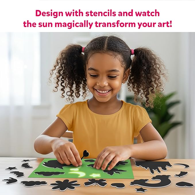 Skillmatics Sun Paper Art Kit - Mess-Free STEM Craft Kit for Kids, Design with Stencils, Create with Sunlight, Color with Markers, Indoor Play, Gifts for Ages 4, 5, 6, 7, 8, 9, 10, 11, 12