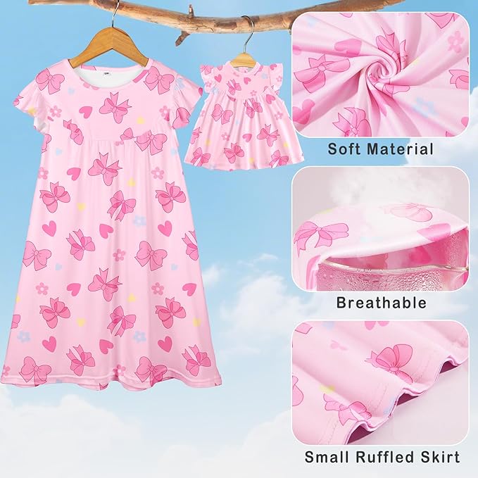 ICOSY Matching Doll & Girls Nightgowns Clothes Girls Pajamas Sleepwear Outfit for Kids and 18" Girl Doll