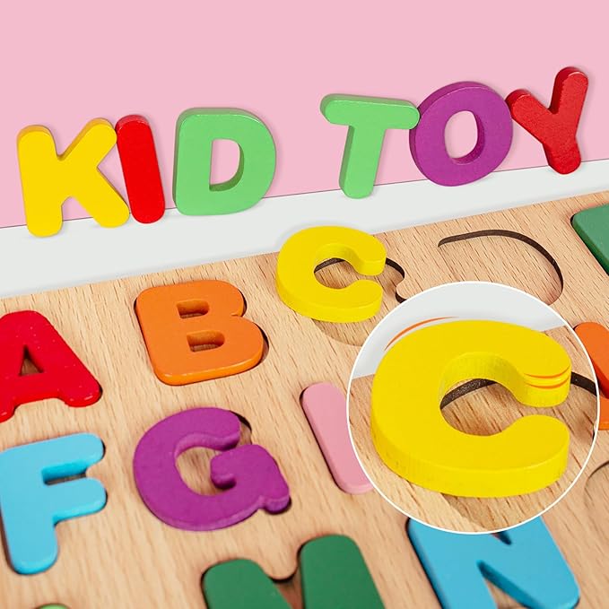 Attmu Wooden Puzzles for Toddlers, 3 Pcs Alphabet Puzzle ABC Shape Number Puzzle, Learning Toys for Kids, Preschool Educational Activities Toddler Gift Toys for Girls Boys Christmas Valentines Easter