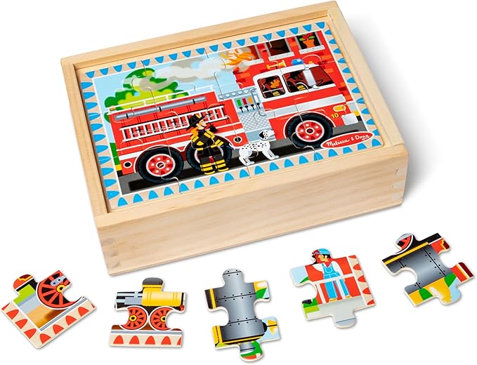 Melissa & Doug Wooden Jigsaw Puzzles in a Box 2-Pack for Preschool Boys and Girls – Pets, Vehicles