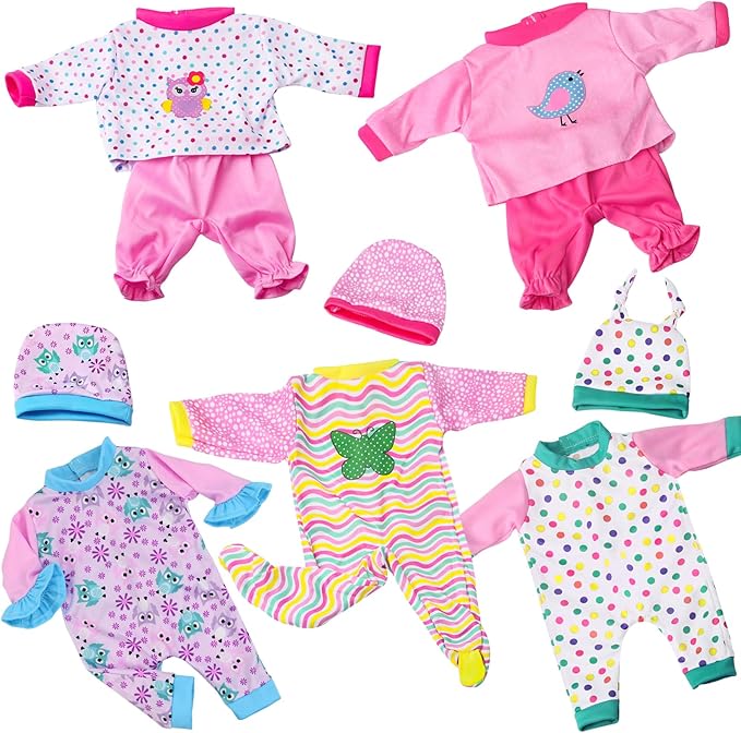 UNICORN ELEMENT 5 Sets Baby Doll Clothes for 14-18 Inch Dolls, 16 Inch Baby Doll Pjs Clothes Outfits and Accessories for New Born Dolls