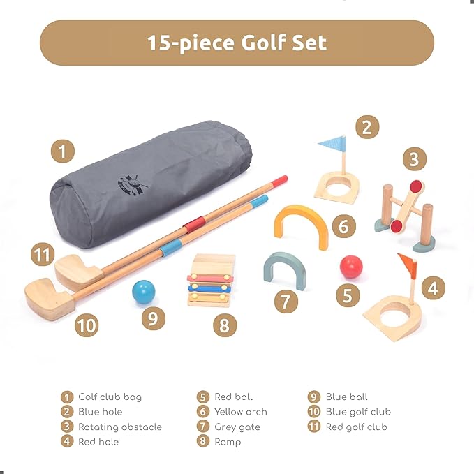 umu® Wooden Mini Golf Set for Kids – 6 Obstacles, Indoor and Outdoor Golf Toy with Balls and Clubs – Creative Learning Toy for Boys and Girls Ages 3 4 5 6