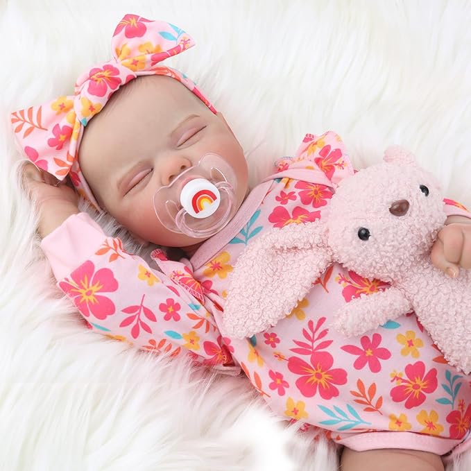WOOROY Realistic Reborn Baby Dolls Girl - 18-Inch Real Baby Feeling Lifelike Sleeping Newborn Baby Doll Full Body Vinyl Real Life Baby Dolls with Toy Gift Accessories for Kids Age 3+