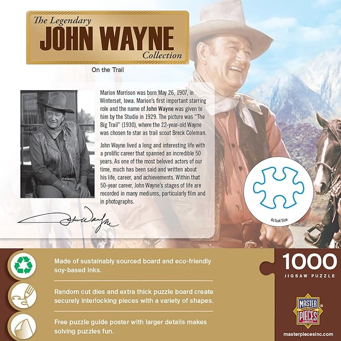 MasterPieces 1000 Piece John Wayne Jigsaw Puzzle for Adults, Family, or Youth - on the Trail - 19.25"x26.75"
