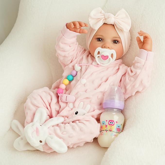 BABESIDE 3 Pcs Baby Doll Bottles Set, Baby Doll Accessories Set with Toy Feeding Bottle and Pacifier Clip Magnetic Pacifier for Realistic Babydolls