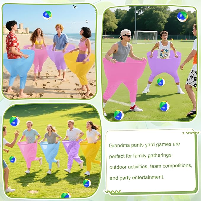 Adult Granny Pants Outdoor Game 4 Pack of Mixed Color Granny Pants Yard Game with 16 Bouncy Balls and 1 Air Pump (Random Colors) Granny Pants Game Large for Family Reunions Field Day