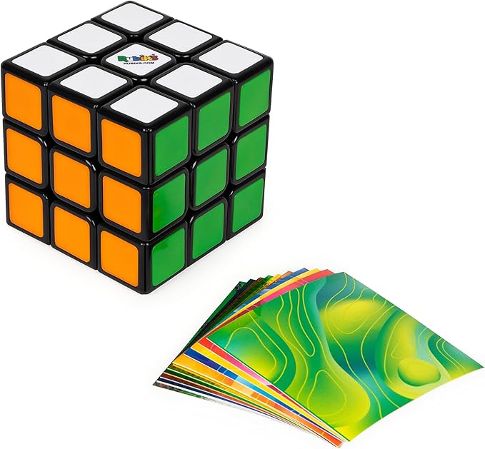 Rubik’s Cube, Original 3x3 Cube with Removable Stickers for Customization in Fun Patterns, Problem-Solving Brain Teaser, Classic Color-Matching Puzzle, Fidget Toy, Sensory Puzzle for Ages 8 & Up