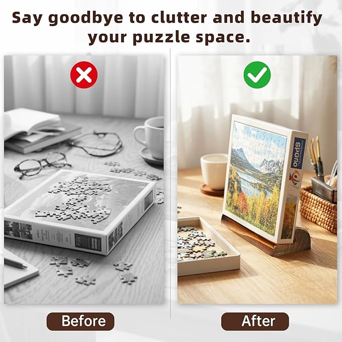 hehimhis Jigsaw Puzzle Box Holder - Wooden Puzzle Organizer Rack, Puzzle Lid Stand & Box Stand, Portable Puzzle Board Accessories for Jigsaw Puzzle Storage, Fits Most Puzzle Boxes