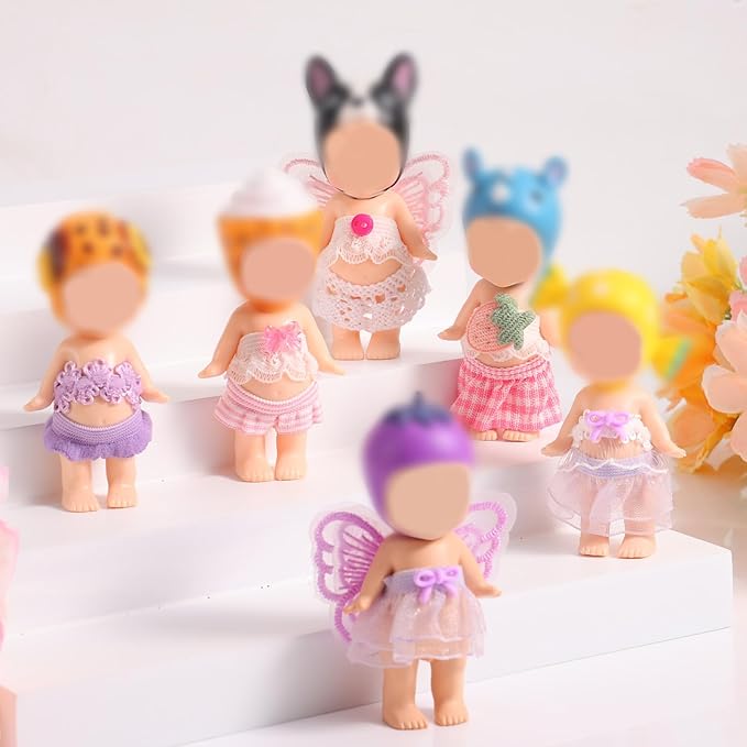 6 Sets Clothes for 3in/7.62cm Collectible Dolls, Handcrafted Adorable Doll Clothing Outfit Costume with Tops and Skirts Dress Accessories for Toy Enthusiasts Display & Decoration (Pink, Purple)