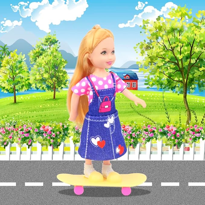 ZITA ELEMENT 16 Pcs 5.3 Inch - 6 Inch Girl Doll Clothes and Accessories - 3 Dresses, 3 Swimsuits, 2 Shoes, 5 Outfits Hangers, 1 Skateboard, 1 Glasses and 1 Toy Dog