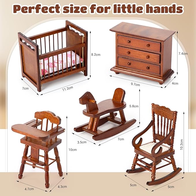 Silipull 5 Pcs 1: 12 Scale Wooden Dollhouse Furniture Set Miniature Wood Bedroom Furniture Wooden Dollhouse Accessories Encourage Creative and Imaginative Play for Kid Miniature Bathroom (Wood Color)