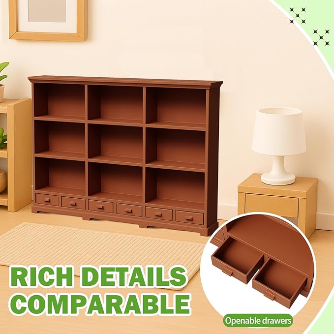Dollhouse Bookshelf in 1:12 Scale, Part of a Doll House Furniture and Accessories Set with a Realistic Design, This Doll House Bookshelf Makes A Thoughtful Gift for Children and DIY Enthusiasts