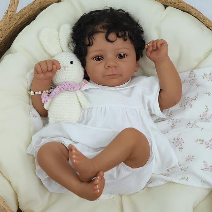 SCOM Reborn Baby Dolls Black Girl- 18 Inch Realistic Newborn Doll Newborn Dolls African American Real Life Baby Gift for Kids Age 3