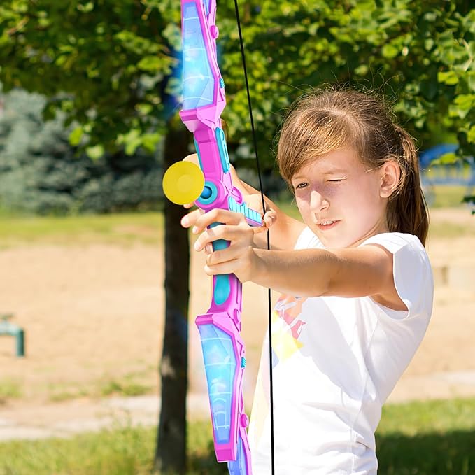 2 Pack of Kids Bow & Arrow Set, Light Up Archery Toy Set with 14 Suction Cup Arrows Standing Target, Perfect Indoor Outdoor Toys Birthday Gifts Ideas for Boys Girls, Medium