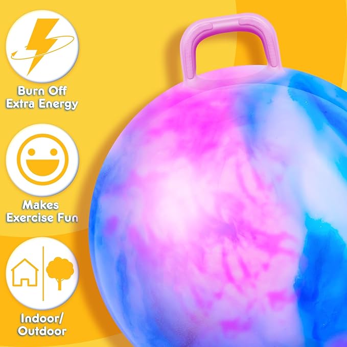 Lewtemi 29 Inch Big Bouncing Ball with Handle, 2 Pack, Gradient Blue & Blue Pink Cloud, Adults Exercise Ball & Air Pump, Outdoor Sports Game