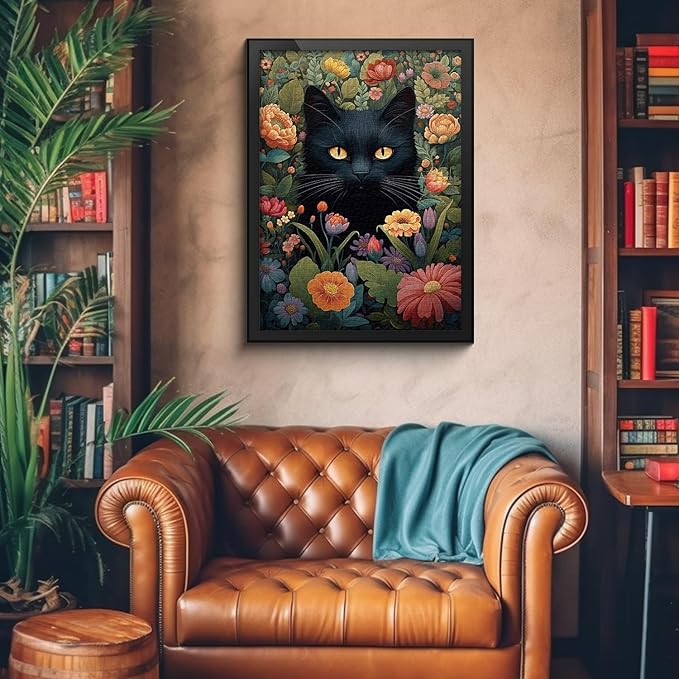 Vintage Cat Puzzles for Adults 1000 Pieces and up, PICKFORU Flower Jigsaw Puzzles Collection Animal and Plant, Retro Kitty Puzzle for Cat Lovers