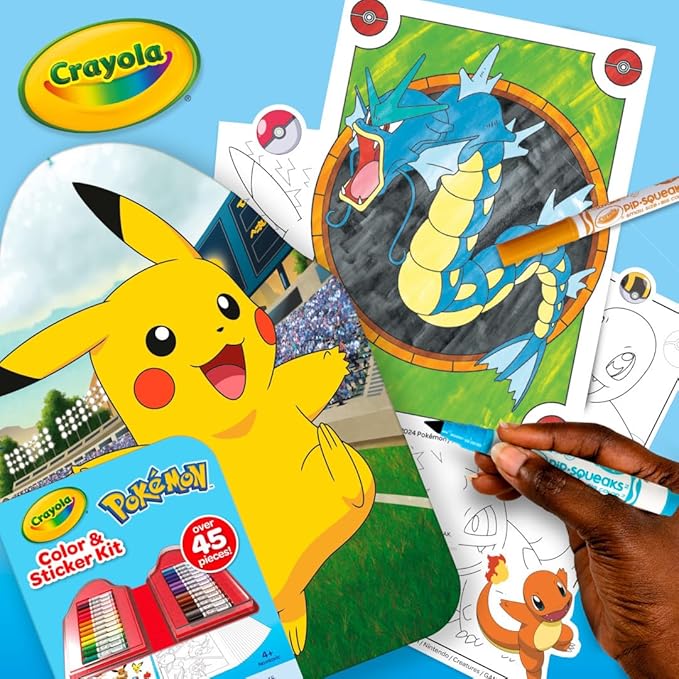 Crayola Pokemon Art Kit for Kids (45pcs), Pokemon Coloring Book Pages & Stickers, Gifts for Kids, DIY Craft Kit for Girls & Boys, Ages 4+