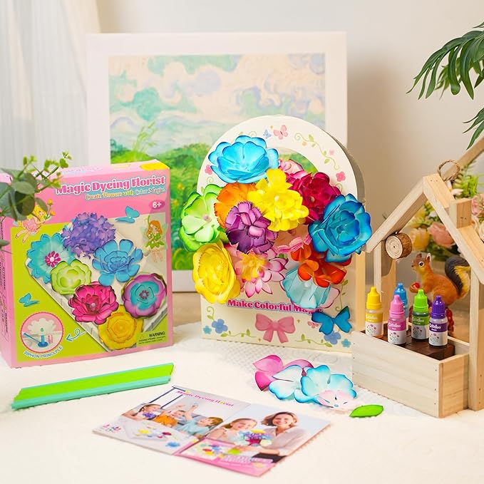 Coodoo DIY Flower Craft Kits, Magic Dyeing Florist Bouquet Maker Art Supplies Arts and Crafts for Kids Ages 4-6 4-8 8-12, STEM Montessori Toddler Kids Toys Birthday Easter Gifts for Girls Boys