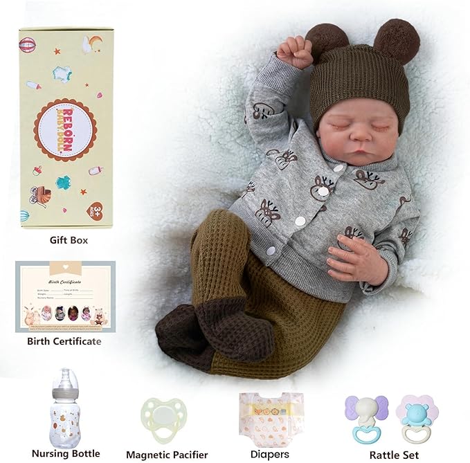 BABESIDE Lifelike Reborn Baby Dolls Boy, 17 Inch Poseable Full Vinyl Body Realistic Baby Doll, Real Life Newborn Baby Doll with Toy Accessories Gift Set for Kids Age 3+