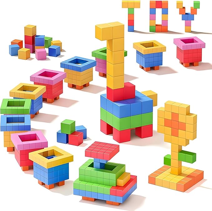 100pcs Magnetic Blocks, Gifts for 3 4 5 6 Year Old, Magnet Building Blocks for Toddlers, Preschool STEM Educational Sensory Montessori Square Toy for 4-8 Boys & Girls