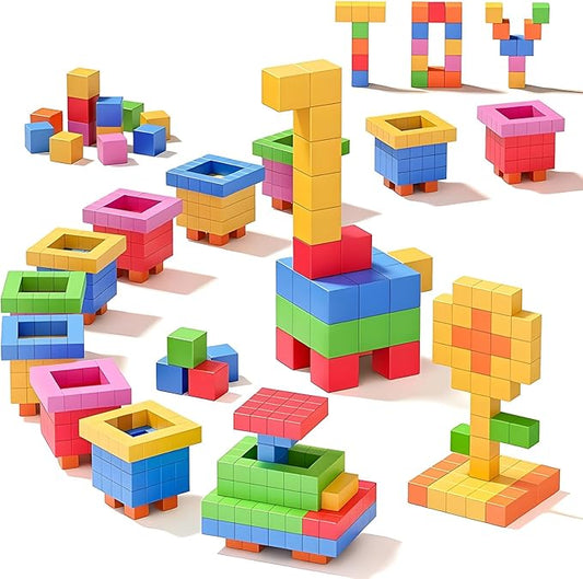 100pcs Magnetic Blocks, Gifts for 3 4 5 6 Year Old, Magnet Building Blocks for Toddlers, Preschool STEM Educational Sensory Montessori Square Toy for 4-8 Boys & Girls