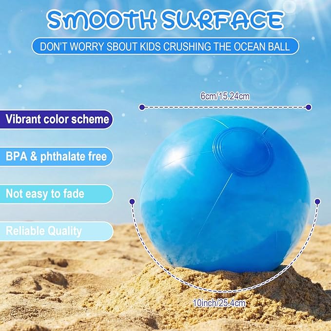 Realspring 24 Pcs Inflatable Beach Balls for Kids Bulk Pastel Solid Color Jumbo Beach Ball Swim Pool Floating Toys Baby Shower Birthday Summer Party Decor(Blue and White,10 Inch)
