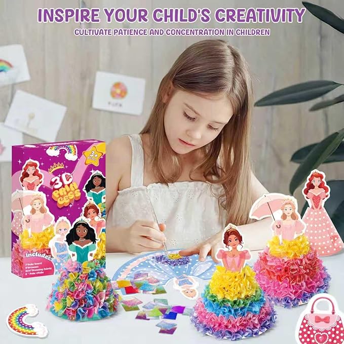 RAJRNED Poke-in Fun, Arts and Craft Kits, DIY Craft Kits, Creative Activity, Gifts for Girls & Boys Ages 4-12 (3D Princesses)