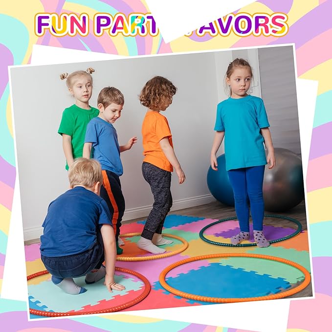 Sratte 12 Pcs Toy Hoop for Kid Detachable Adjustable Toy Hoop Colored Exercise Ring Plastic Circle for Kid Teen Gymnastics Equipment Require Self Assembly (28 Inch,Warm Color Series)