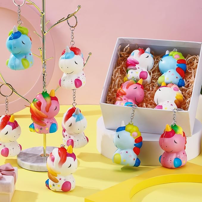 12 Pcs Unicorn Stress Balls Keychains Unicorn Party Favors Cute Inspirational Animal Squeeze Stress Relief Toys for Teachers Students Employees Coworkers Appreciation Birthday Exchange Gifts