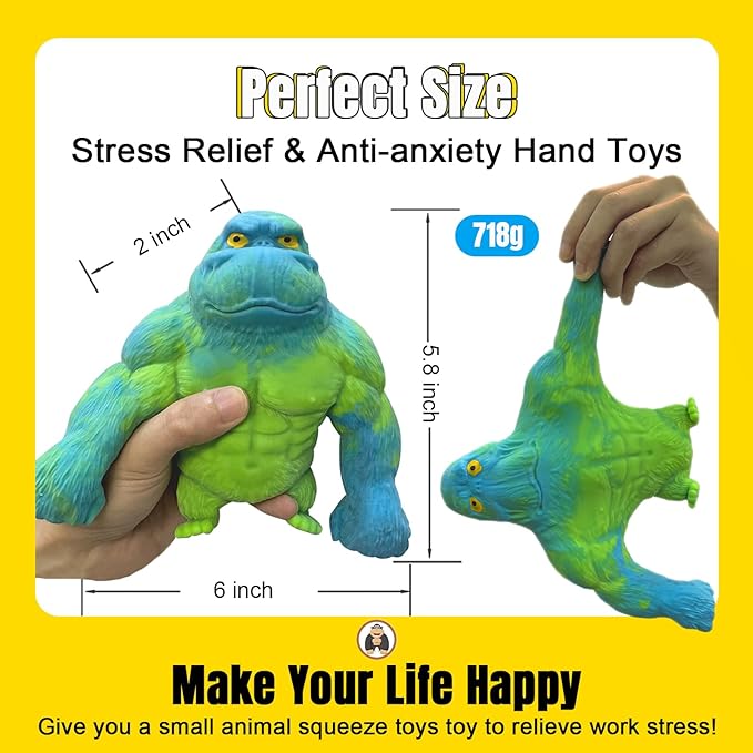 YHan Super Stretchy Gorilla Fidget Toy (Blue-Green) Stretchy Monkey - Funny, Squishy & Perfect to Squeeze for Stress Relief - Ideal Gift for Kids