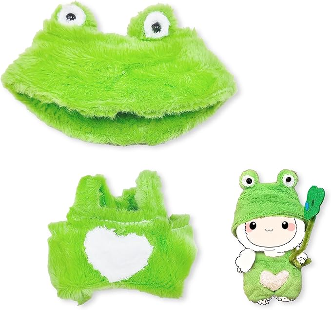 17cm Doll Clothes Set, Funny Frog Doll Outfit Includes Furry Frog Jumpsuit & Hat Cute Costume Animal Themed Accessories for 17cm Toy Figure