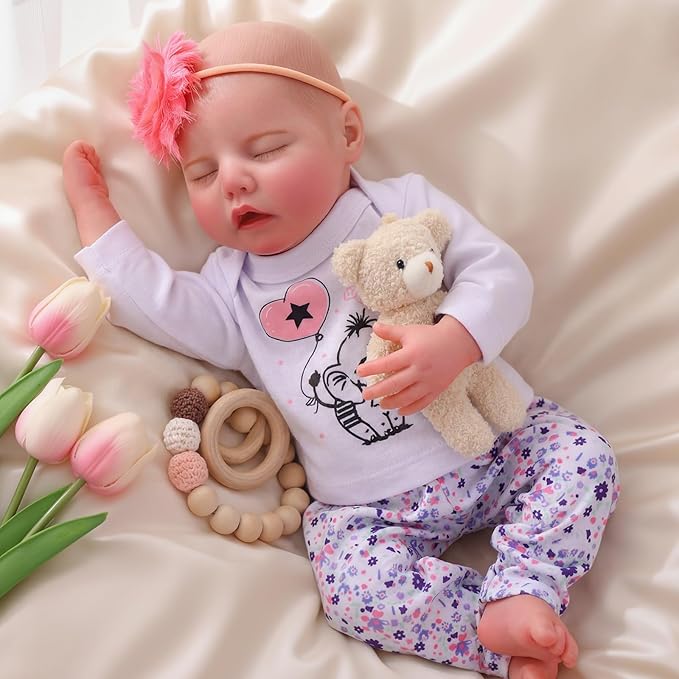 BABESIDE Drink and Wet Reborn Baby Dolls – 17 Inch Realistic Full Body Soft Vinyl Baby Doll, Can Drink & Pee, Real Life Sleeping Baby Doll Girl with Care Accessories, Gift for Kids Age 3+