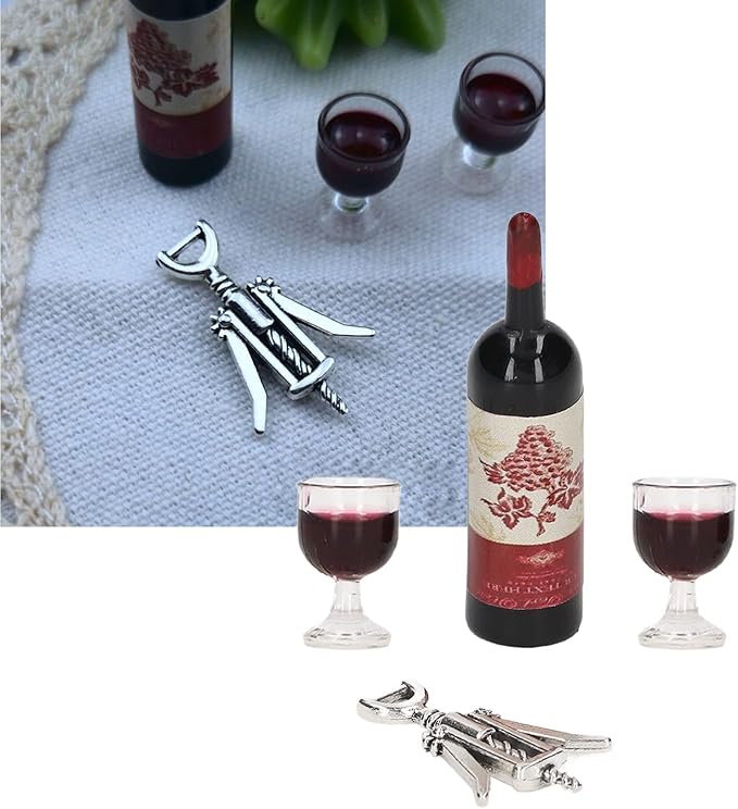 Mini Wine Bottles Set, 1:12 Scale Doll House Accessories, Miniature Doll Bottles with Bottle Opener, for Dollhouse Fairy Garden Pub Bar Dolls House