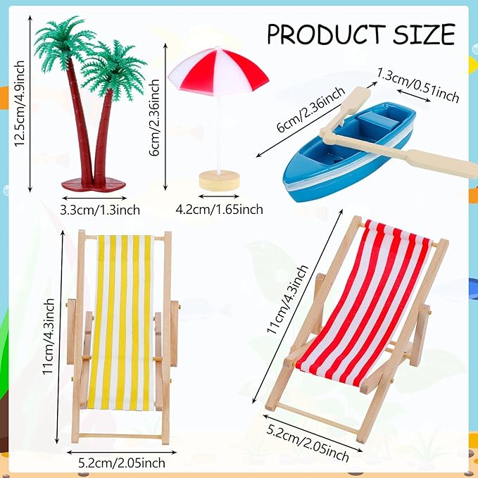 Minatee 25 Pcs Beach Miniature Dollhouse Decoration, Umbrella Palm Chair Miniature Toys Garden Dollhouse Outdoor Accessories Beach Decorations for DIY Garden Plant Pool(Red, Yellow)