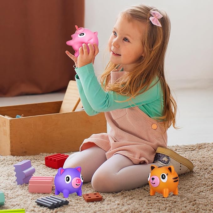 Toyvian 5Pcs Stress Squeeze Toys Pig Shape with Tongue Out for Kids Adults Cute Decompression Animal Balls for Office Home Party Relaxation