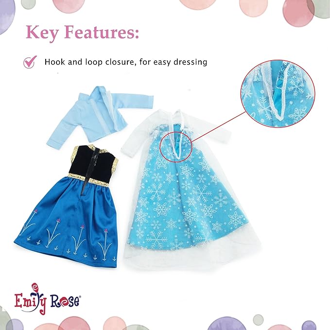 Emily Rose 18 Inch Doll Princess Costume Set 6-PC | 2 Complete Fairytale Outfits with Shoes - Compatible with American Girl, Our Generation, My Life As, and Adora Dolls | USA Brand