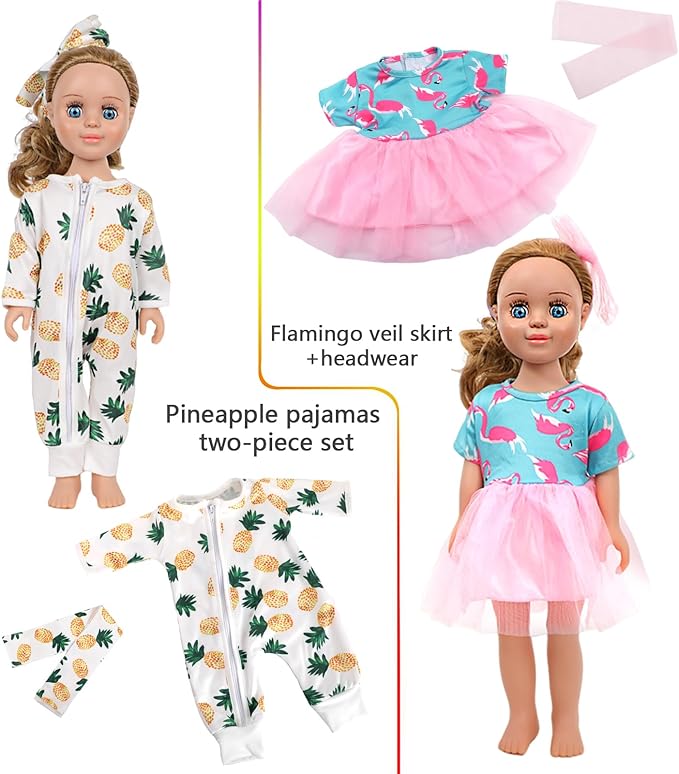 MSYO 10 Sets Doll Clothes for 17 - 18 Inch Dolls, 16 Pcs Fashion Outfits Variety Pack, Floral Dresses, Casual Wear & Pajamas, Girl Doll Dress - Up Set for Play & Gifting