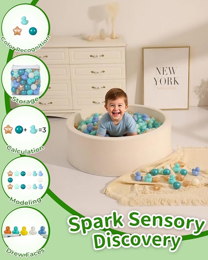 TRENDPLAY Ball Pit Balls Shapes Pastel, Duck Star Shape Non Toxic for Toddlers Kids Baby Girls Boys Dogs Soft Play,Party, 50 100 200