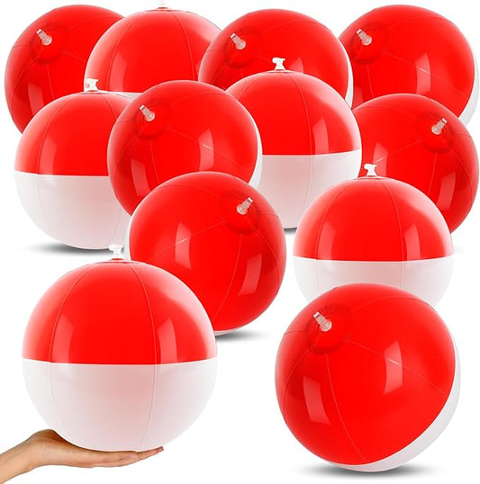 12PCS Beach Ball Set-8 Inch Vibrant Red & White-Themed Inflatable Balls for Kids' Cartoon Birthday Parties, Summer Pool Games, Animated Decorations, Bulk Party Favors,Beach-Themed Events