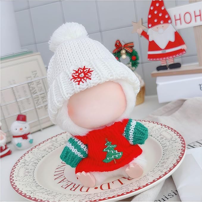 Christmas Clothes for Lu bubu 17cm Dolls(No Doll) Accessories Stylish Kawaii Festive Christmas Tree Sweater Outfit Set 2 Pieces Suitable for 17cm Doll , Xmas Doll Clothing Set Replacement