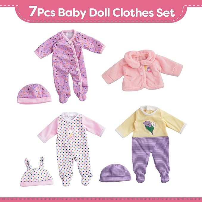 BABESIDE Alive Baby Doll Clothes for 8-12 Inch Dolls, 3 Set Doll Clothes Outfits, Baby Doll Accessories Romper Suit, Coat and Hat for Baby Dolls,Easter Pretend Play Accessories for Kids 3+