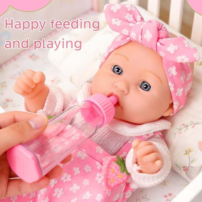 DONTNO 12" Baby Doll with Backpack Carrier in Gift Box,12 Inch Realistic Baby Dolls with Clothes and Accessories,Toy Pretend Play Collection for 3+ Child Girls Gifts