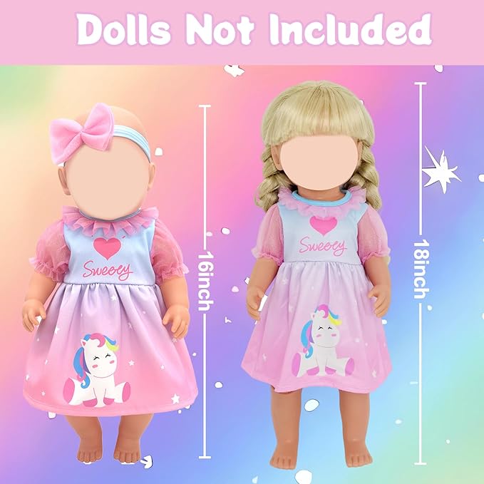 Baby Doll Clothes for 12-18 inch Dolls, 3 Set Doll Girl Clothes with Dress Jumpsuit Headbands for 35-45 cm Baby Doll Accessories Girls Birthday Gift