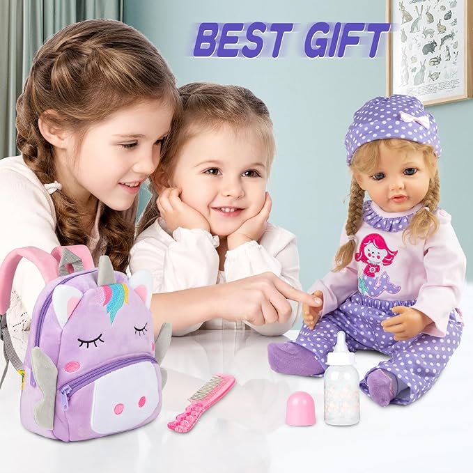 11 Pcs Set Reborn Baby Girl Doll Clothes Outfit Accessories Purple Mermaid Unicorn for 17-22 Inch Reborn Doll Newborn Girl