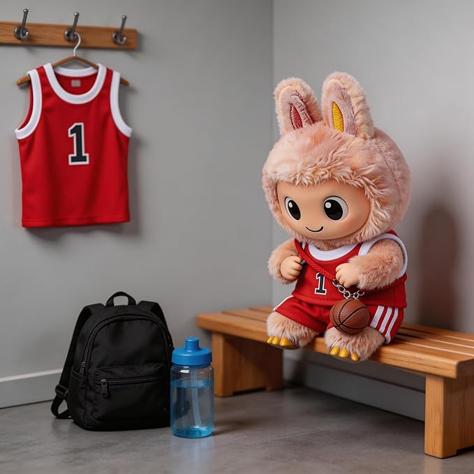 Sports-Themed Basketball Football 3-Piece Set Clothes for LABUBU 17cm Doll, Dolls Clothing Accessories ( No Dolls ) (NO.1 -Red)